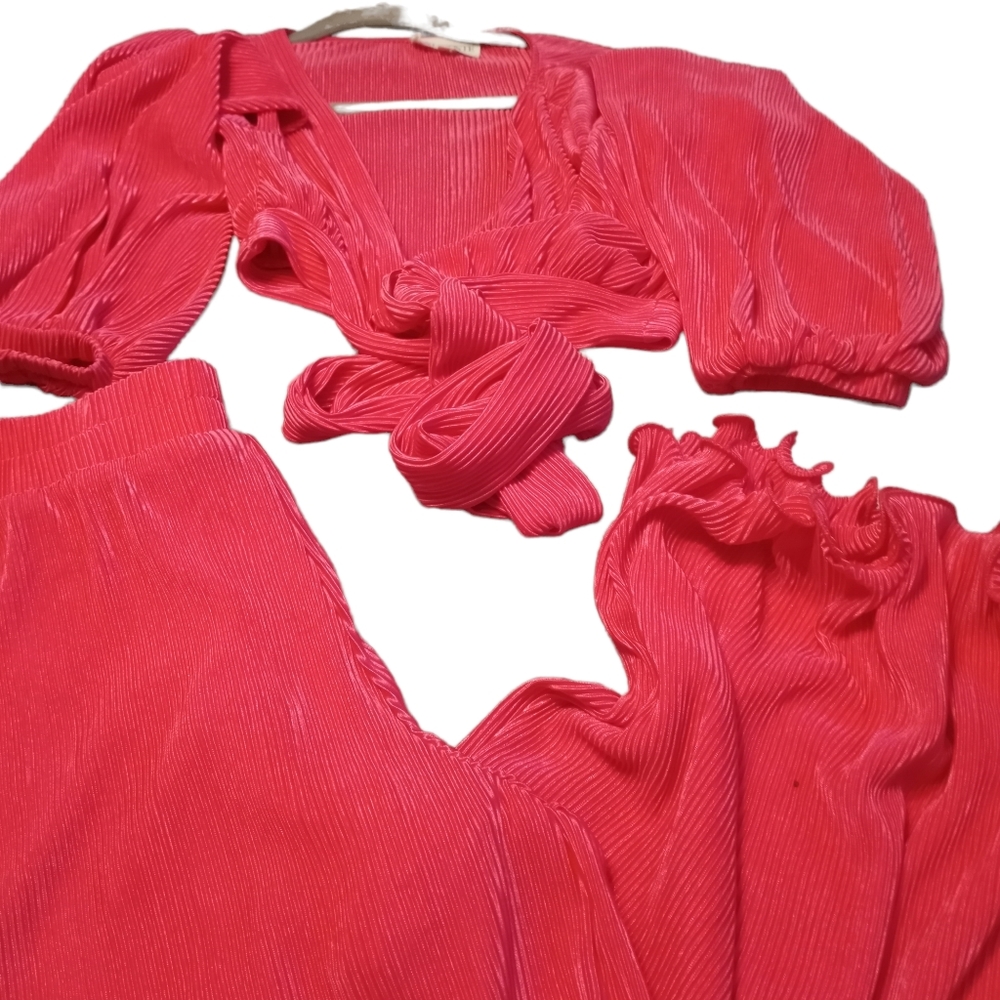 Pink stretchy 2pc tie up pant set